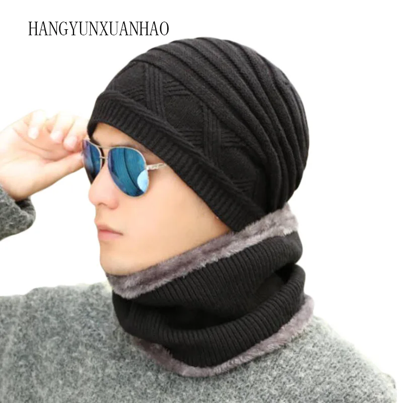 HANGYUNXUANHAO Модные женские вязаные шапки Skullies зимняя шапка шапки для мужчин мешковатая Толстая шотландская шапочка с защитой Мужская кепка Круглая Шапочка Шапка Кепка - Цвет: black