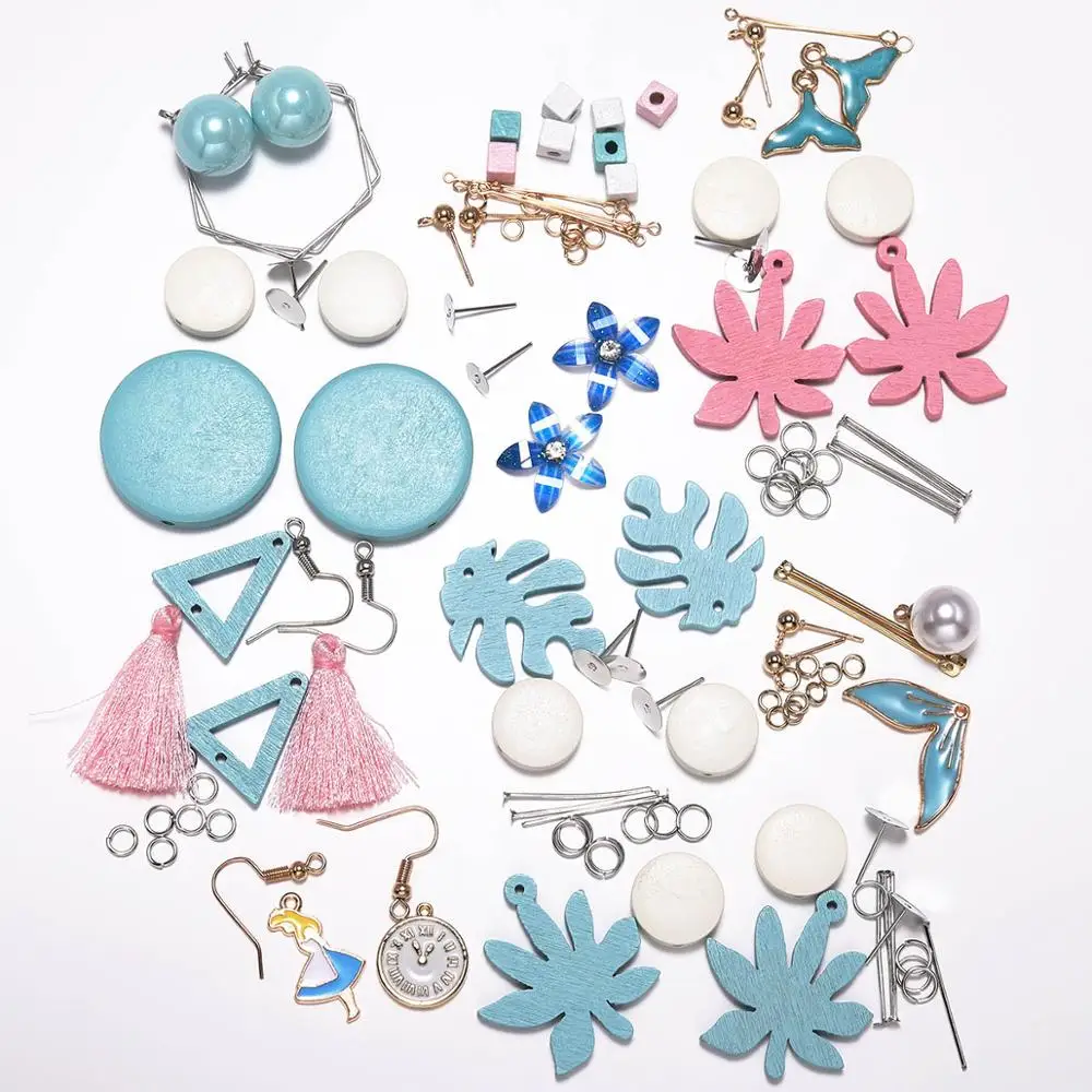 

Set blue Leaf shape Fashion drop xylon Earrings Jewelry Making package Long Drop Base For DIY Earring Hooks Handcraft Supplies
