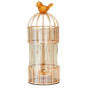 

Nordic Iron Vase Glass Gold Bird Cage Flower Vase Candlestick Tabletop Flower Pot Home Wedding Decoration Arrangement Crafts Orn