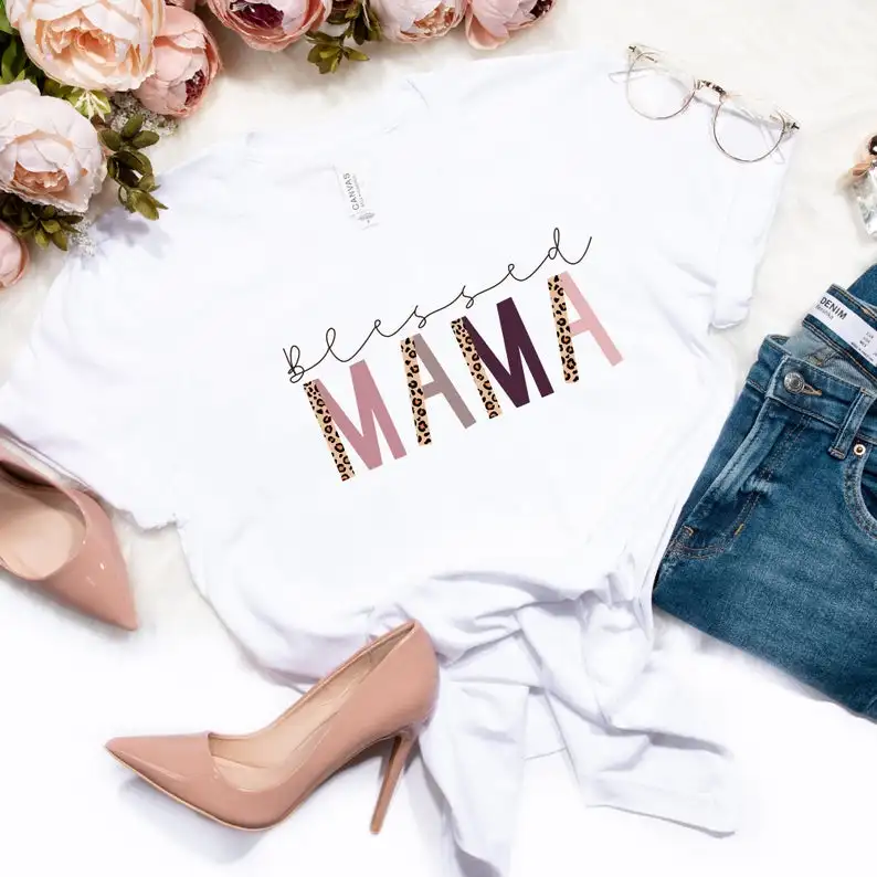 

Blessed Comfy mama Womens Tshirt Fashion Graphic Short Sleeve Top Tees 100% Cotton O Neck 2021 Harajuku Mom Female Tshirts y2k