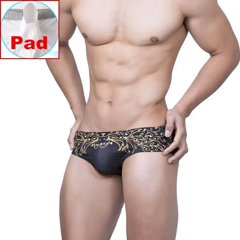 Pad Swiwear Для мужчин ретро сусальное золото печати Плавание трусы s Черный ming шорты