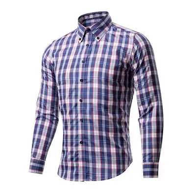 Light Blue Весенняя и Осенняя мужская хлопковая клетчатая рубашка из полиэстера уличная звезда версия Мужская Повседневная рубашка с длинным рукавом и отложным воротником - Цвет: Light Blue