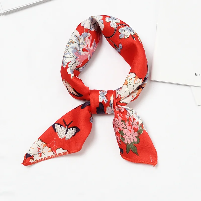 50 см дизайн роскошный бренд леопардовый шарф с принтом для женщин саржевый шелковый шарф небольшие Квадратные платки повязка для головы хиджаб носовой платок - Цвет: Spring Blossom Red