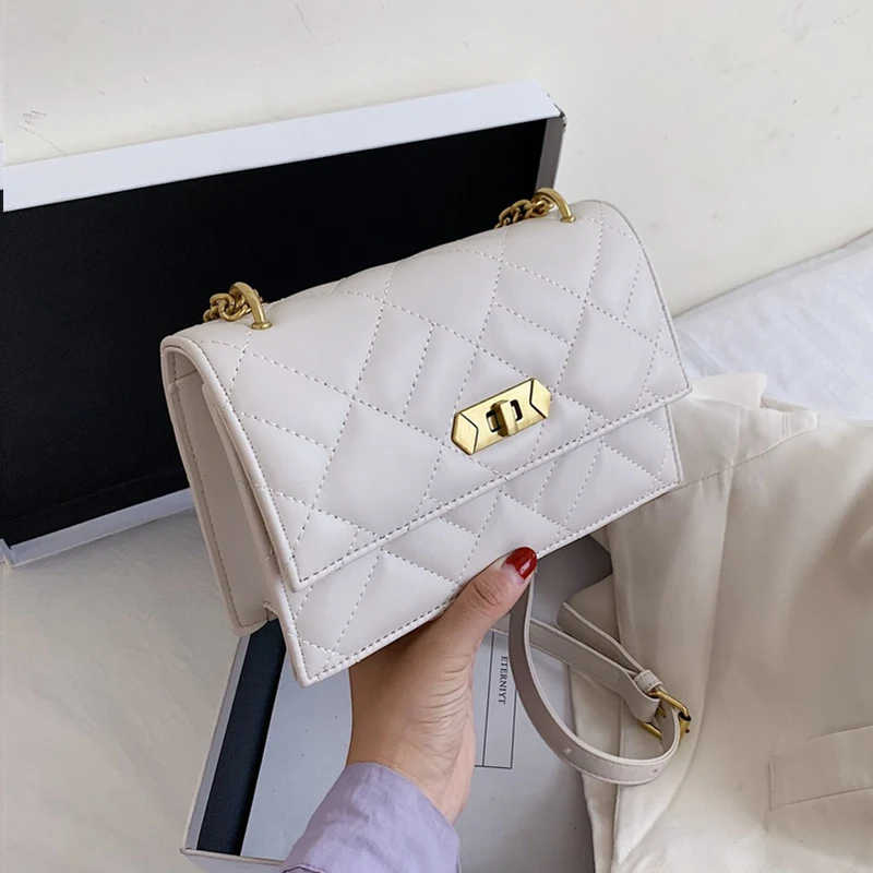 

Burminsa Summer Plaid Chain Small Shoulder Bags For Women Quilted Soft PU Leather Crossbody Bags High Quality Female Flap 2020