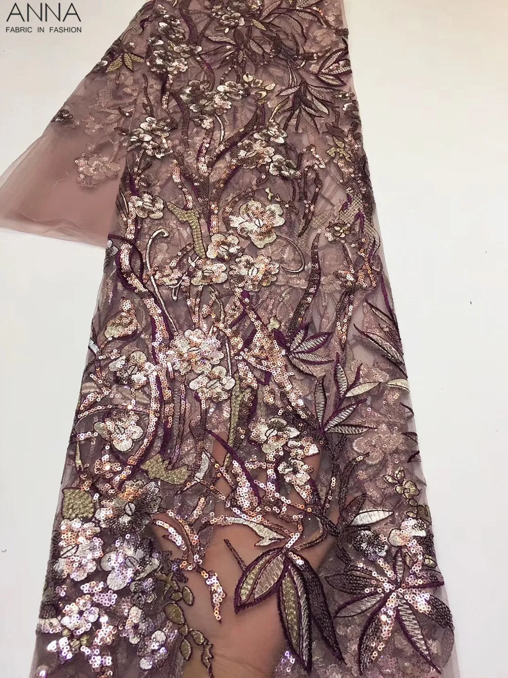 

ANNA 2019 Latest African Lace Fabric With Sequins And Embroidery Lace 5 Yards/pcs Sequins Lace Fabric For Fashion big occasions