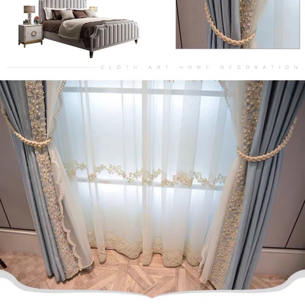 Free return High-quality Modern beautiful European Style Luxury Blue Blackout Curtains for  Living Room Bedroom customize
