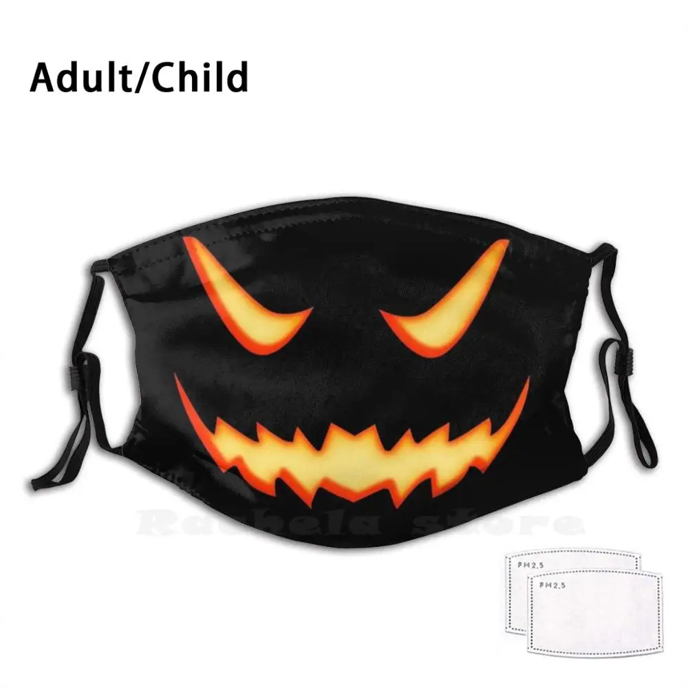Scary Glowing Face Funny Print Reusable Filter Mask All Hallows Eve Carved Costume Creepy Glow In The Dark Halloween | Аксессуары для