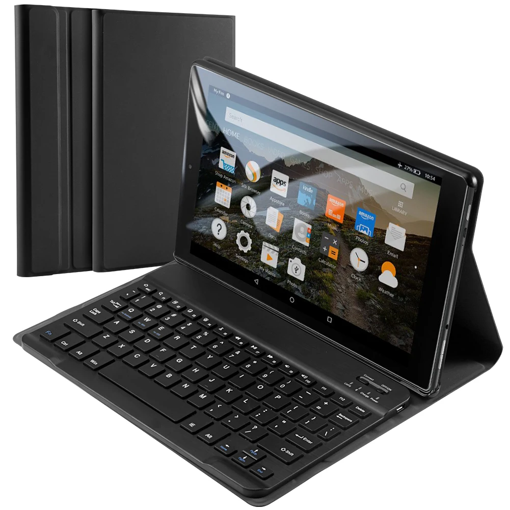 

Tablet Keyboard Case for Kindle Fire HD 10 2015 2017 Detachable Wireless Bluetooth Keyboard with Bracket USB Port Leather Cover