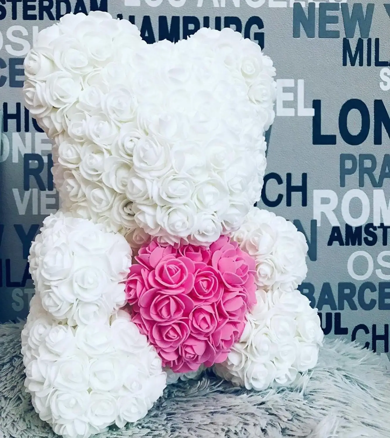 White rose red H Прямая поставка 40 см розовый медведь сердце искусственный цветок Роза плюшевый медведь для женщин День Святого Валентина Свадьба День рождения Рождественский подарок - Цвет: White rose red H