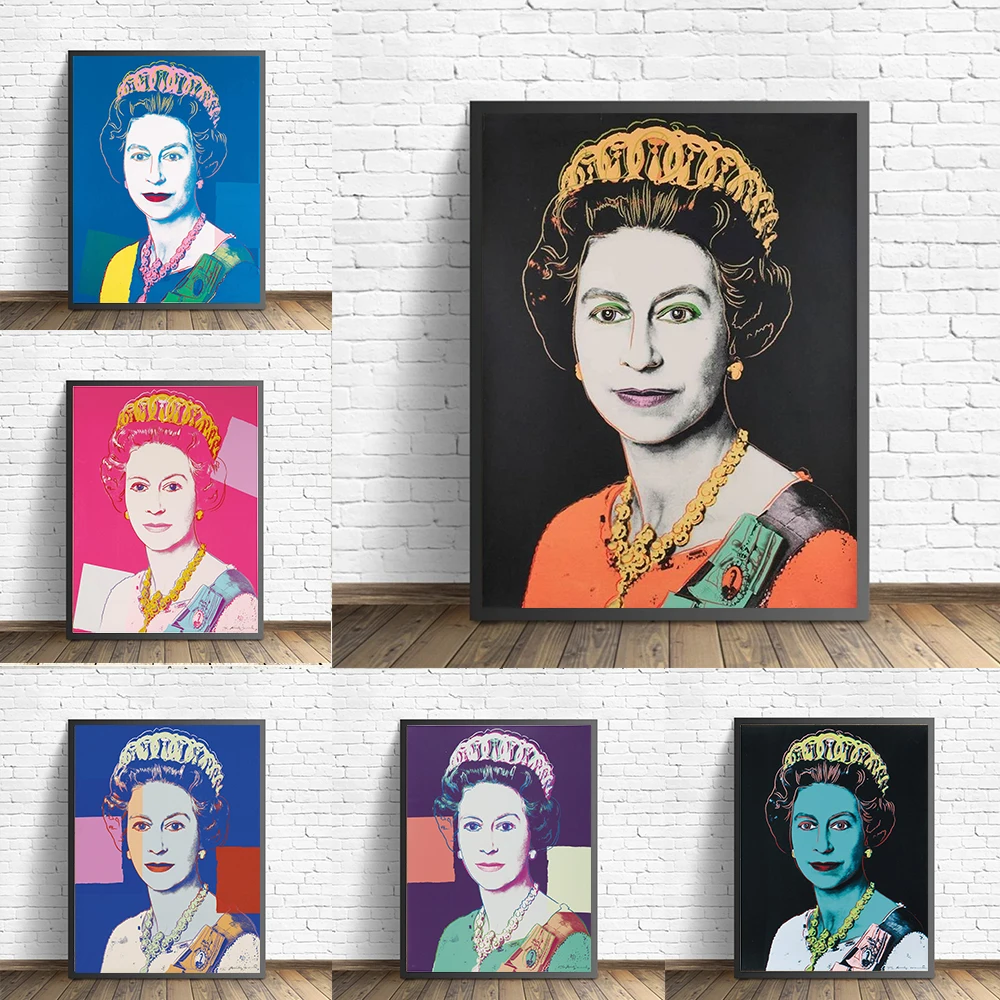 

"Queen Elizabeth II" poster printing popular Andy Warhol masterpiece copy canvas painting wall art living room home decoration p