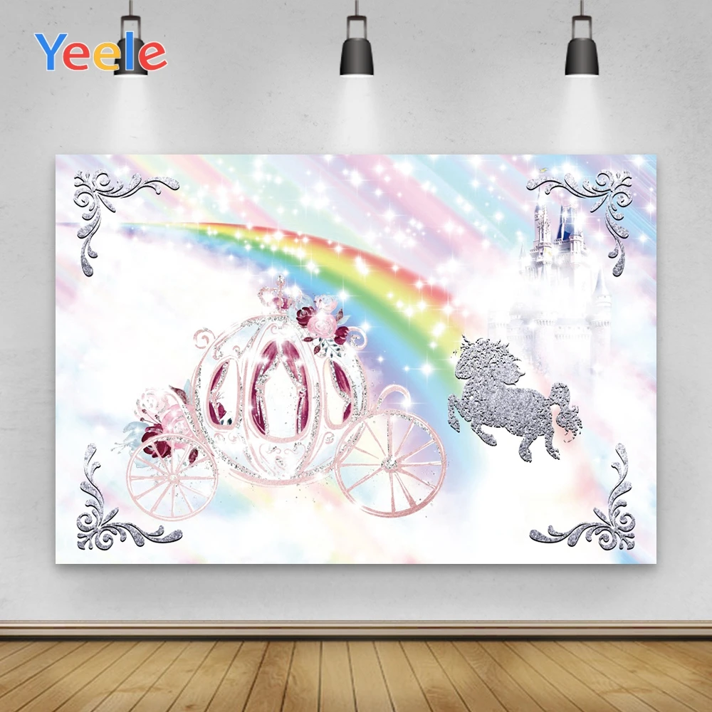 

Yeele Birthday Party Backdrops Props Customized Unicorn White Carriage Rainbow Photocall Photography For Baby Photo Studio Decor