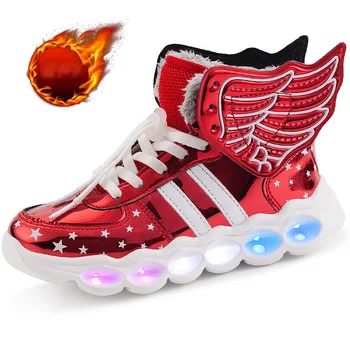 

Angel Wings Casual Lighted Winter Shoes with USB Led Baby Girls Boys Light Up Luminous Glowing illuminated Fur Toddler Sneakers