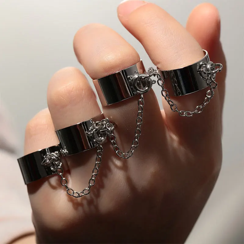 2020 New Punk Cool Hip Pop Ringen Multi-layer Verstelbare Ketting Vier Open Finger Rings