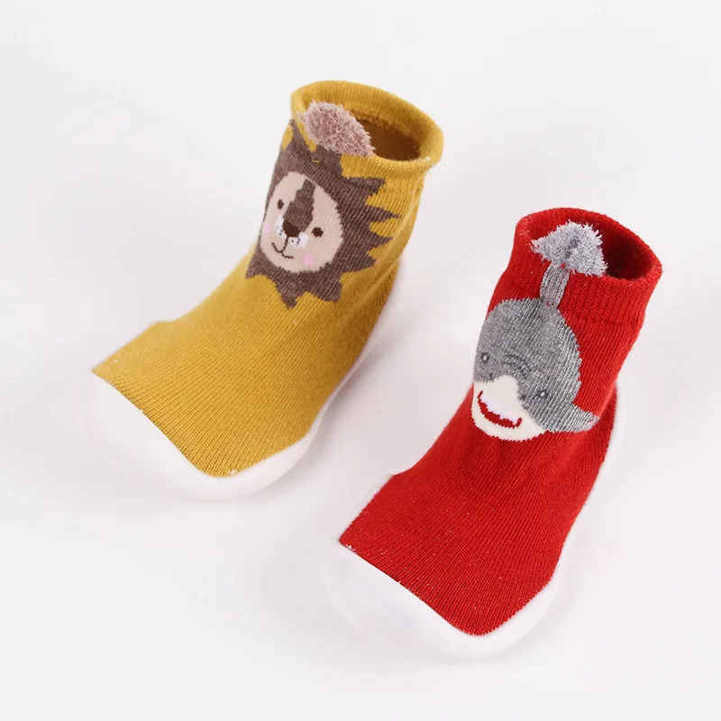 Детские вязаные леопардовые носки тапочки с резиновой подошвой Нескользящие