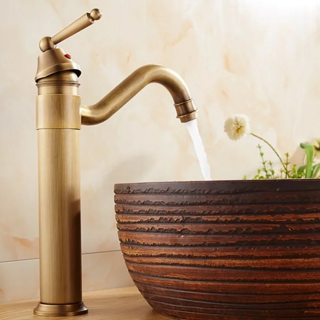

Antique Copper 360Rotatable Basin Sink Faucet Bathroom Cold And Hot Water Mixer Tap Single Handle Deck Mounted Classic