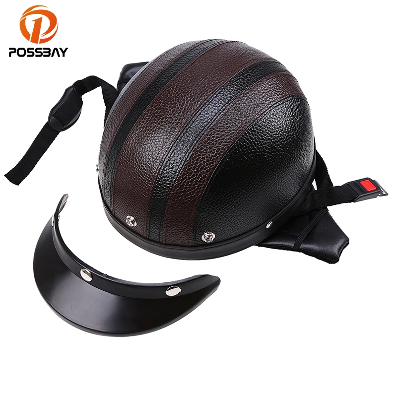Винтажные мотоциклетные шлемы POSSBAY с открытым лицом для скутера кожаные