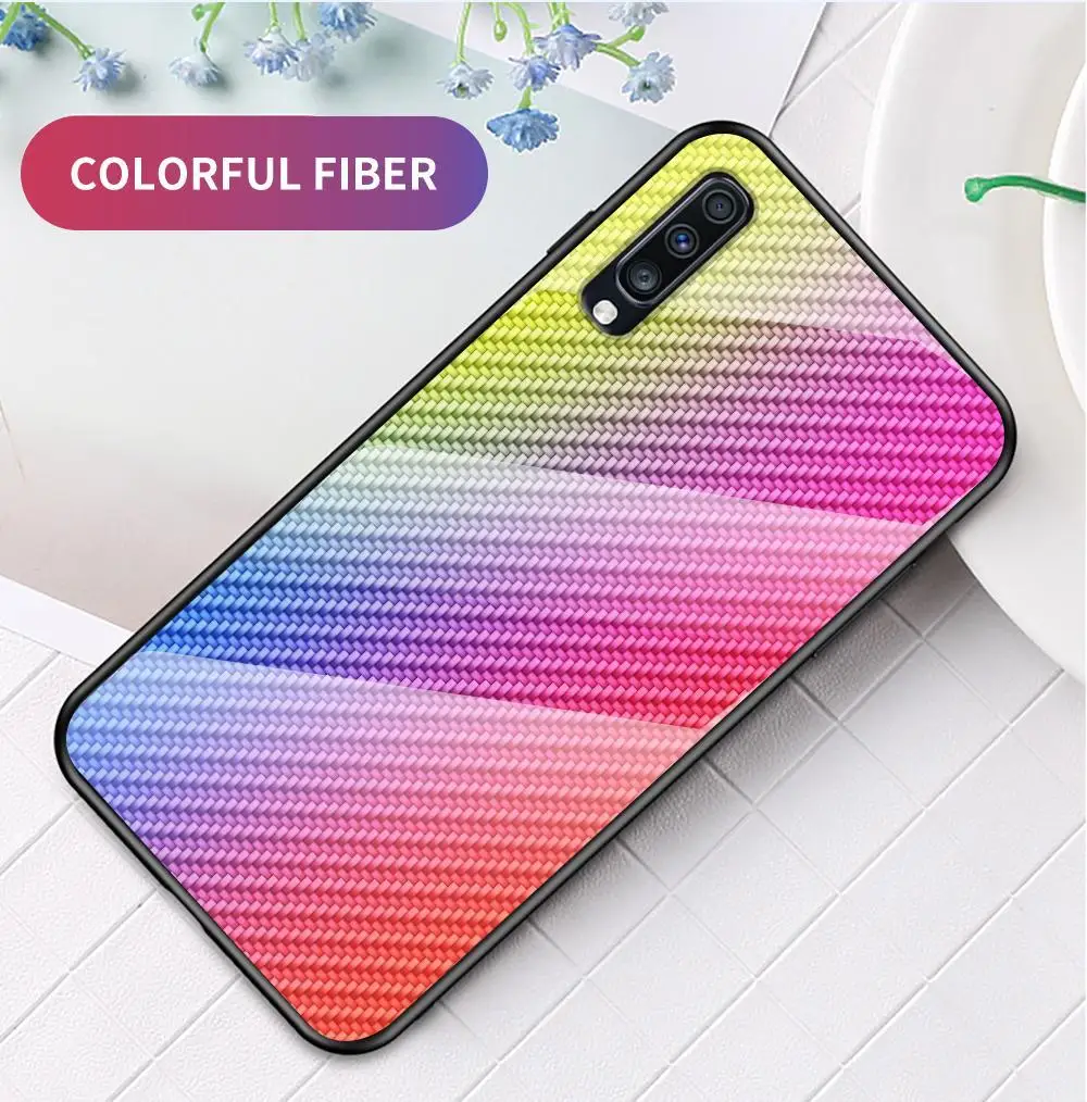 Углеродное волокно закаленное Стекло чехол для samsung M30S A10S A20S A30S A50S градиент Стекло чехол для Galaxy A10 A20 A30 A40 A50 A60 A70