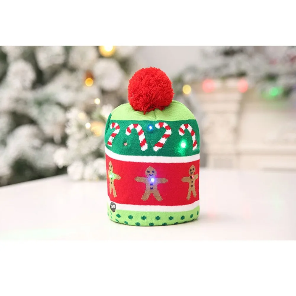 NEW 1Pc Christmas Hat Led Light Knitted Hats Gifts Cap For Children Tree Hanging Ornament New Year Party Decoration