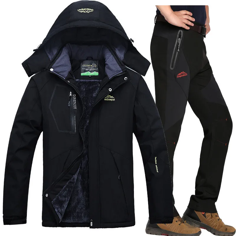 Ski suits Men Waterproof Fleece Snow Jacket Pants Thermal Ski Jackets