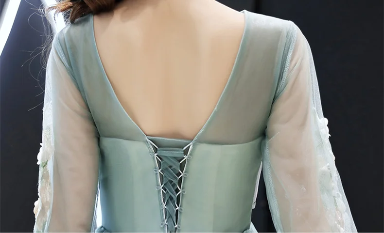 Это Yiiya официальное платье с О-образным вырезом и рукавом три четверти Robe De Soiree LF159 Иллюзия аппликации размера плюс женские вечерние платья