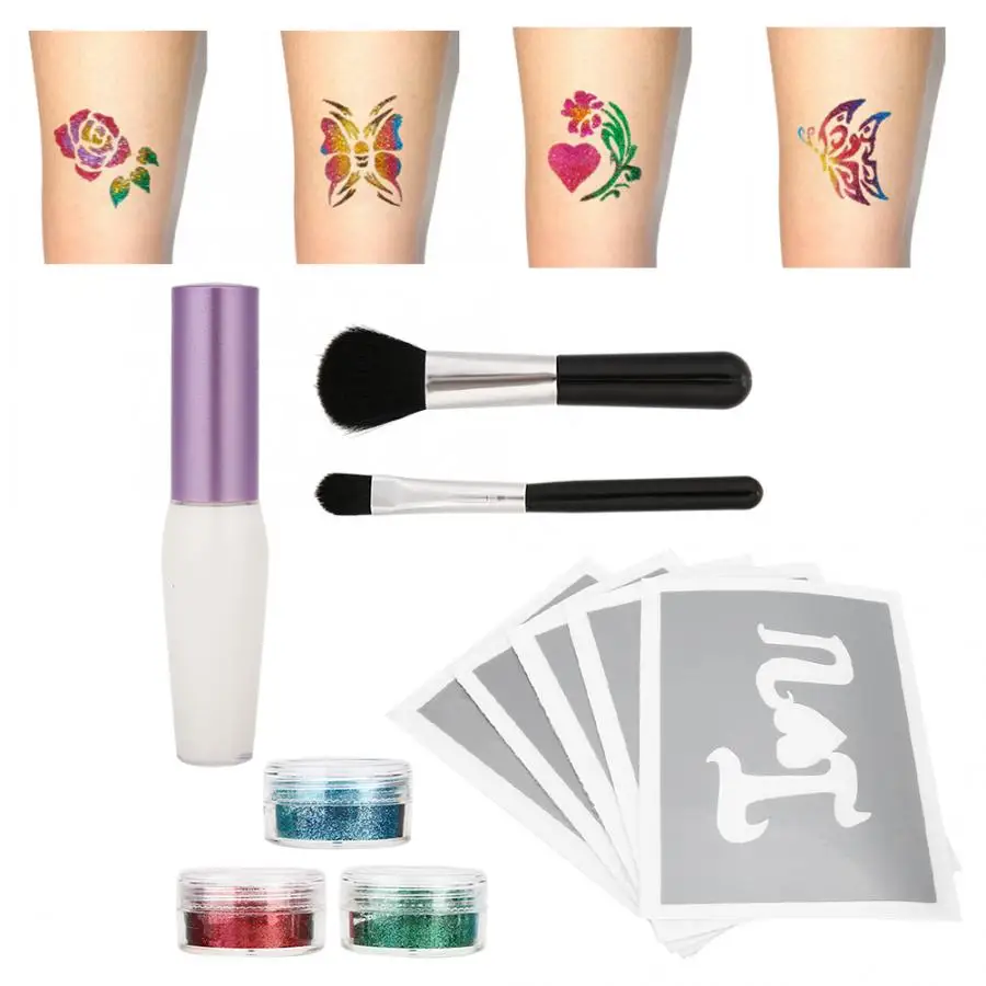 Temporary Tattoo Glitter Tattoo Set Powder Face Body Painting Glitter Tattoo Art Tool Body Painting Art For Kids Teenagers