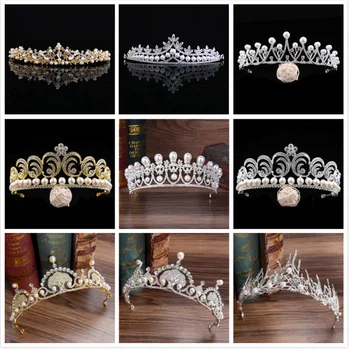 

Pearl Tiara Wedding Crown Bridal Hair Accessories Luxurious Baroque Crystal Queen Crown Women Hair Jewelry Tiara de noiva