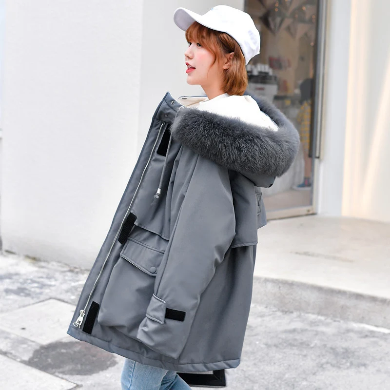 Натуральный Лисий мех воротник зимняя куртка женская пуховая парка белый пуховик Верхняя одежда Женская Длинная толстая теплая Свободная куртка