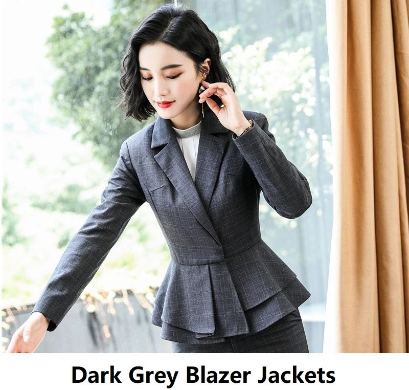 Dark Grey Blazer Женские офисные профессиональные блейзеры, костюмы, Осень-зима, Женская деловая рабочая одежда, брючные костюмы, OL стили, длинные рукава, брючные костюмы - Цвет: Dark Grey Blazer
