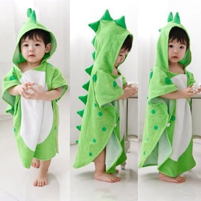 Милое детское банное полотенце с динозавром, хлопковое Впитывающее дышащее полотенце, детский банный халат с мультипликационным принтом, накидка с капюшоном