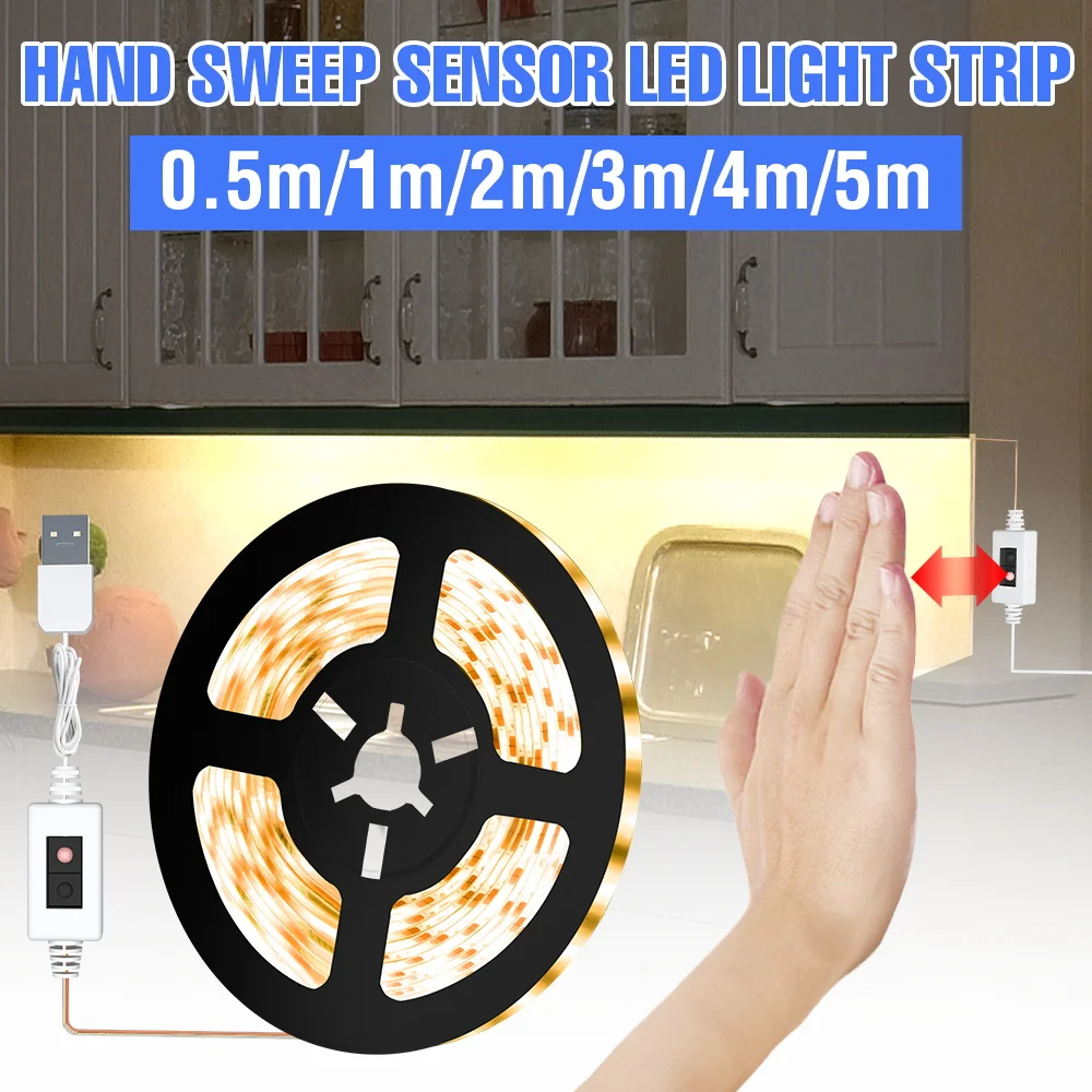 

LED Under Cabinet Lamp USB 5V Hand Sweep Sensor Light Strip 1 2 3 4 5M Waterproof Flexible Ribbon Tape Diode LED Night Lights