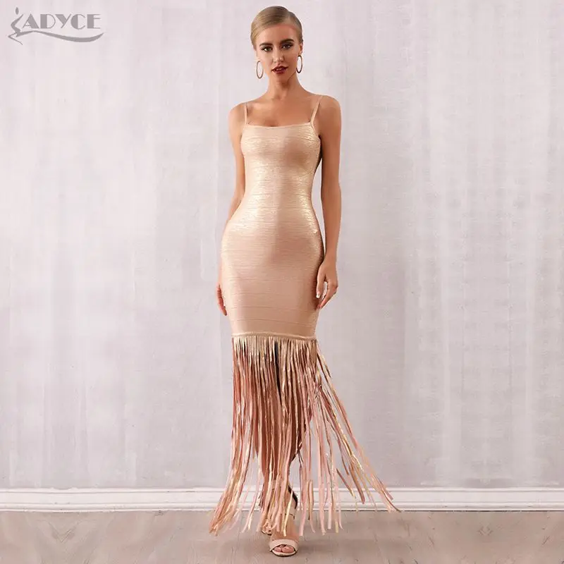 Apricot Adyce новое летнее женское Бандажное Платье макси с кисточками Vestidos сексуальное Клубное платье без рукавов с бахромой вечернее платье в стиле знаменитостей - Цвет: Apricot