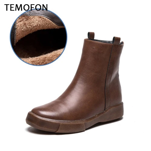 Brown With Fur Женские ботинки; женские ботильоны в байкерском стиле; зимняя теплая обувь; Модные Ботинки martin; Botas Feminina; botas mujer invierno; ; HVT406 - Цвет: Brown With Fur
