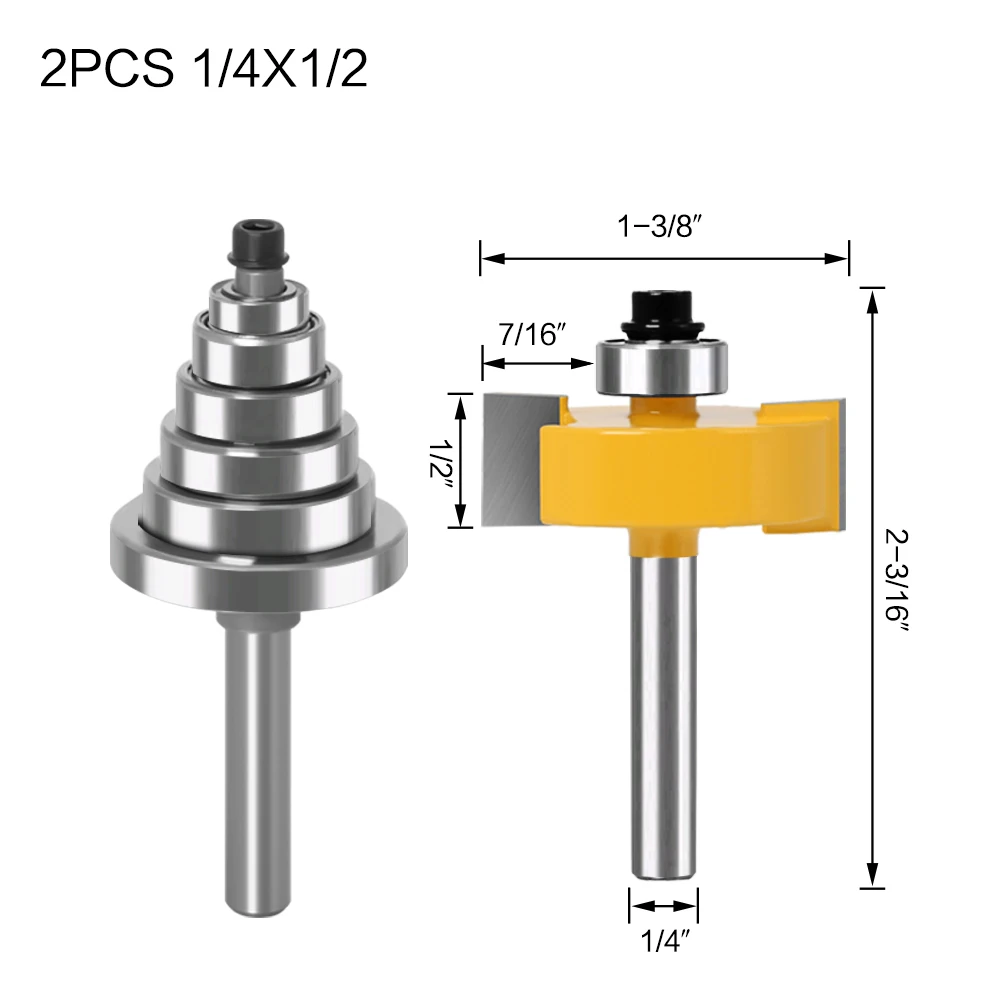 6, 8, 12mm Schaftfräser mit 6 Lagern - 1/2'H - 1/4' Schaft Holzbearbeitungsfräser Zapfenfräser für Holzbearbeitungswerkzeuge – Detail 15