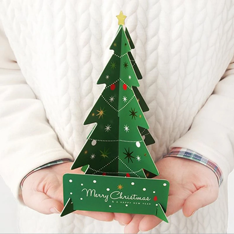 

DoreenBeads 18.5x13.8cm Creative 3D Christmas Tree Cards Gifts Merry Christmas Xmas Blessing Card for New Year Gift Green / Red