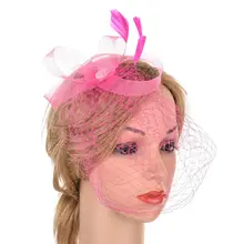Women Fascinator Party Veil Feather Hairclip Hat Diamond Mesh Net Wedding Bridal Hairband Female Hair Decorative