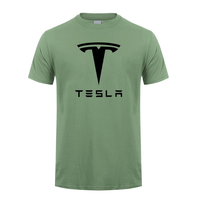 New Tesla Men T Shirts Short Sleeve Round Neck Ringer Letter Printed cotton Male Tees Casual Boy t-shirt Tops many colors - Цвет: ArmyGreen
