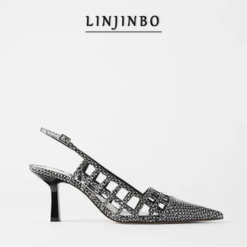 

Retro Cutout Snake Print Women Sandals New Roman Shoes Sexy Pointed 6-8 CM Fashion Shallow Mouth High Heels Casual Women Shoes