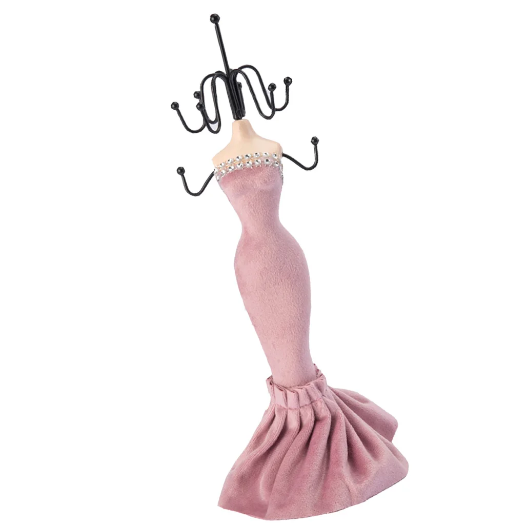 Pink Fishtail Skirt Mannequin Jewelry Organizer Rack Display Stand for Counter Shop Jewelry Showing