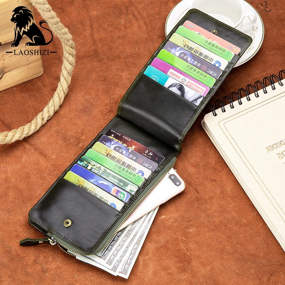 LAOSHIZI LUOSEN Genuine Leather RFID-blocking Card holder Wallet For Men Women Mini Purse Clutch bag Travel Outdoor
