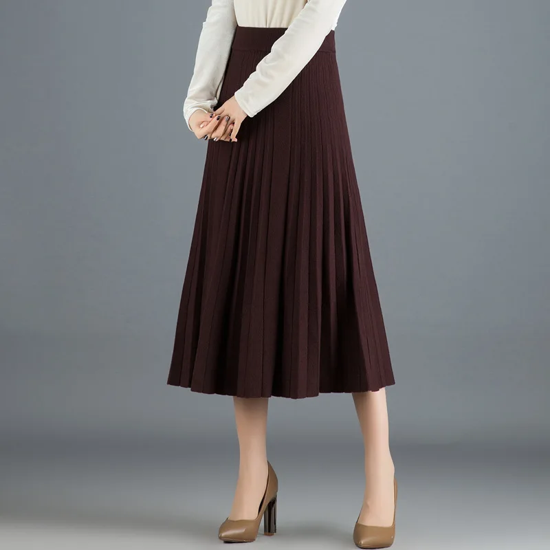 Faldas mujer moda новая длинная юбка женская осенняя и зимняя юбка с надписью Женская трикотажная шерстяная плиссированная юбка Толстая Jupe femme - Цвет: Azr7701 brown