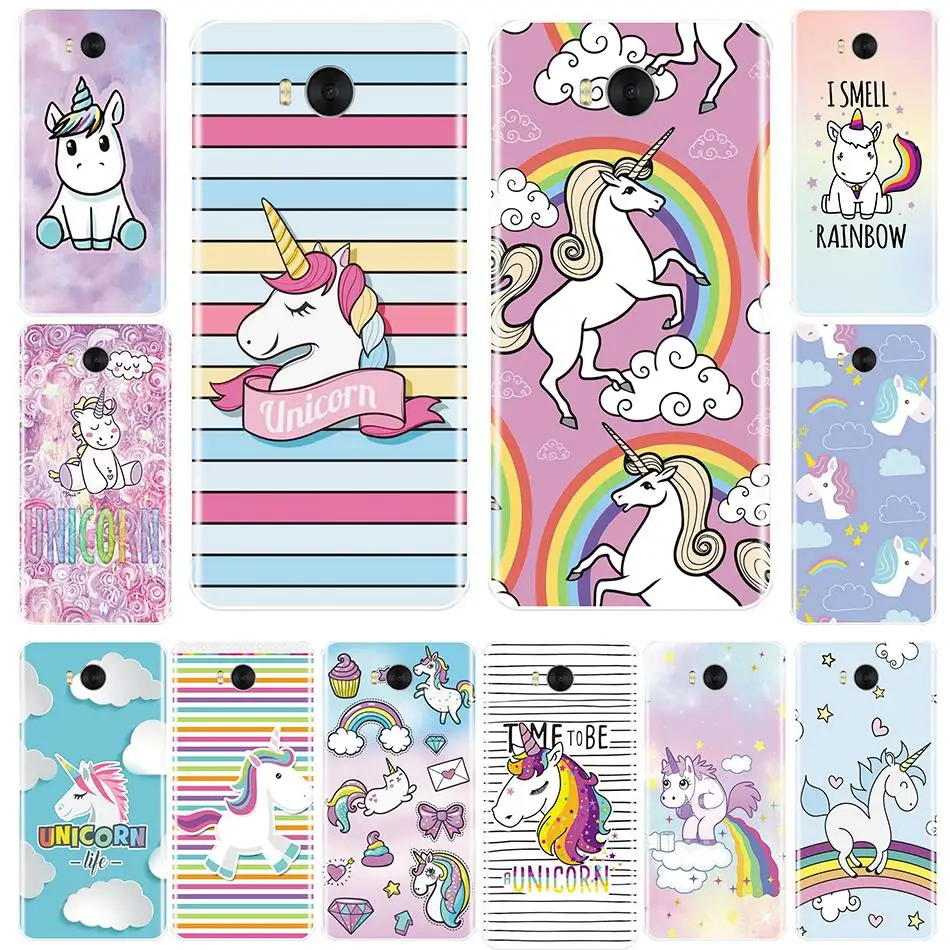 Silicone Case For Huawei Y5 Y6 Y7 Prime 2018 Y9 2019 Soft TPU Back Cover Cute Rainbow Unicorn Y3 2017 II Pro | Мобильные телефоны и