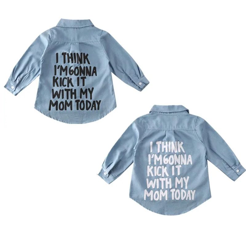 US Stock Toddler Kid Baby Girl Autumn Clothes Denim Long Sleeve Shirt Blouse Coat Shirt Jacket Letter Print 2-7Year kids shirts