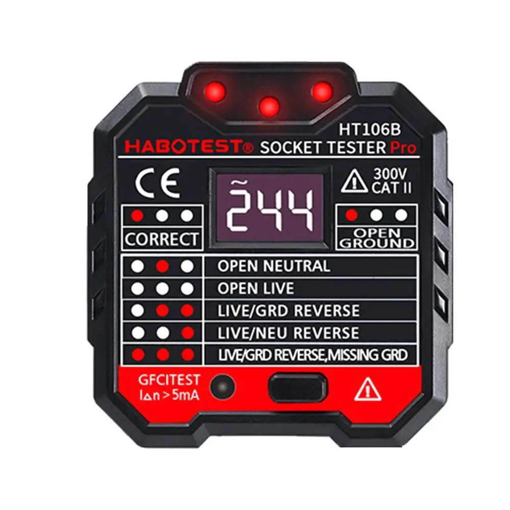 

GFCI Outlet Tester 48-250V Power Socket Automatic Electric Circuit Polarity Voltage Detector Wall Plug Breaker Finder