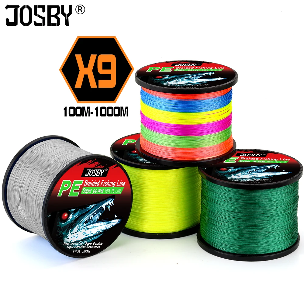 

JOSBY Fishing line Pesca Fly Carp Peche PE Braided Multifilamento Wire Accessories 9 Strands Cord 100M 300M 500M 1000M 22-135LB