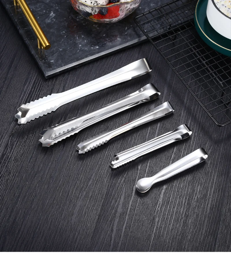 1Pcs Kitchen Tool Stainless Steel Tongs For Barbecue Party Bar BBQ Clip Bread Food Ice Clamp Ice Tong Cooking Accessories food tongs kitchen food clips