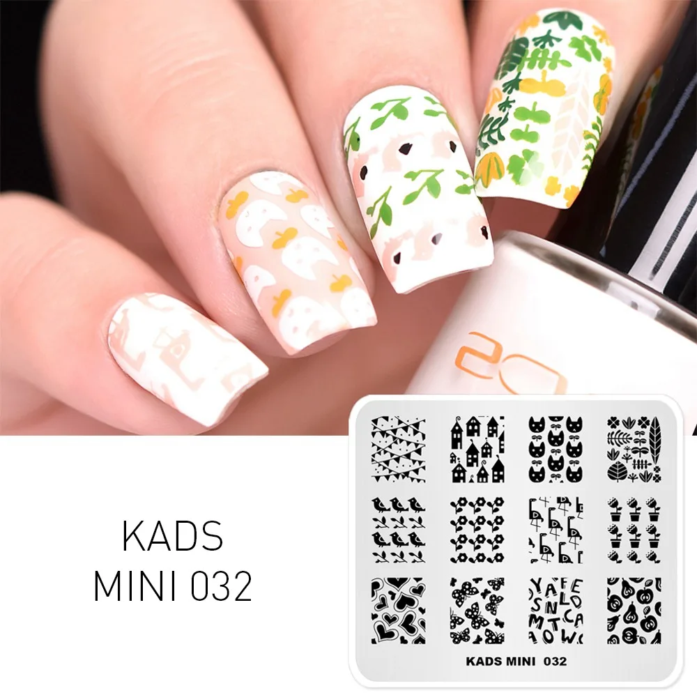 KADS пластины для стемпинга ногтей 33 дизайна, серия MIN, накладные изображения, шаблонные штампы, сделай сам, маникюрный штамп, трафарет для дизайна ногтей - Цвет: MIN 032