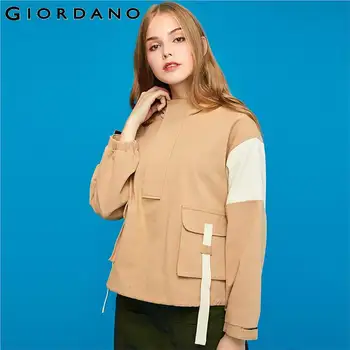 

Giordano Women Jackets Contrast Half Placket Zip Hooded Jacket Women Cotton Flap pockets Durable Casaco Feminino 95379678