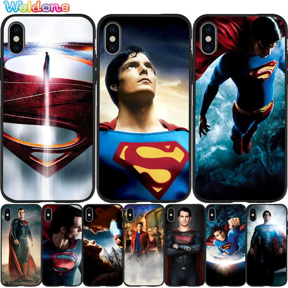 Черный телефонный чехол DC Comics Super hero Superman для iPhone 11 Pro Max XS XR X 8 7 6S Plus 5S силиконовый