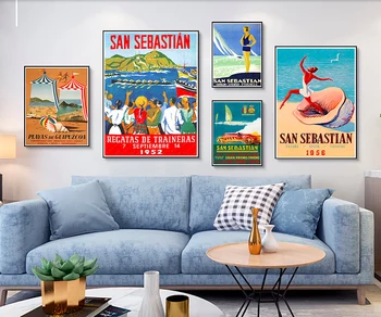 

Spain San Sebastian Travel Map Canvas Paintings Vintage Wall Kraft Poster Coated Art Prints Posters Home Decor Gift