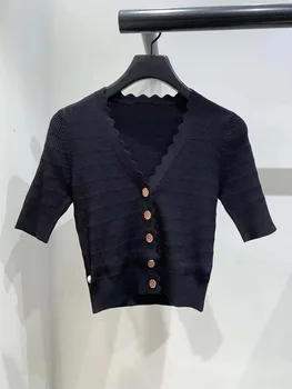 

Women Sweater 2020 Spring and Summer New Style Simple V-neck Single-breasted Knitted Top Women